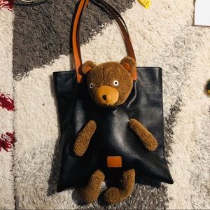 handmade Bags - Italian leather tote with teddy bear handmade Bags - Italian leather tote with teddy bear